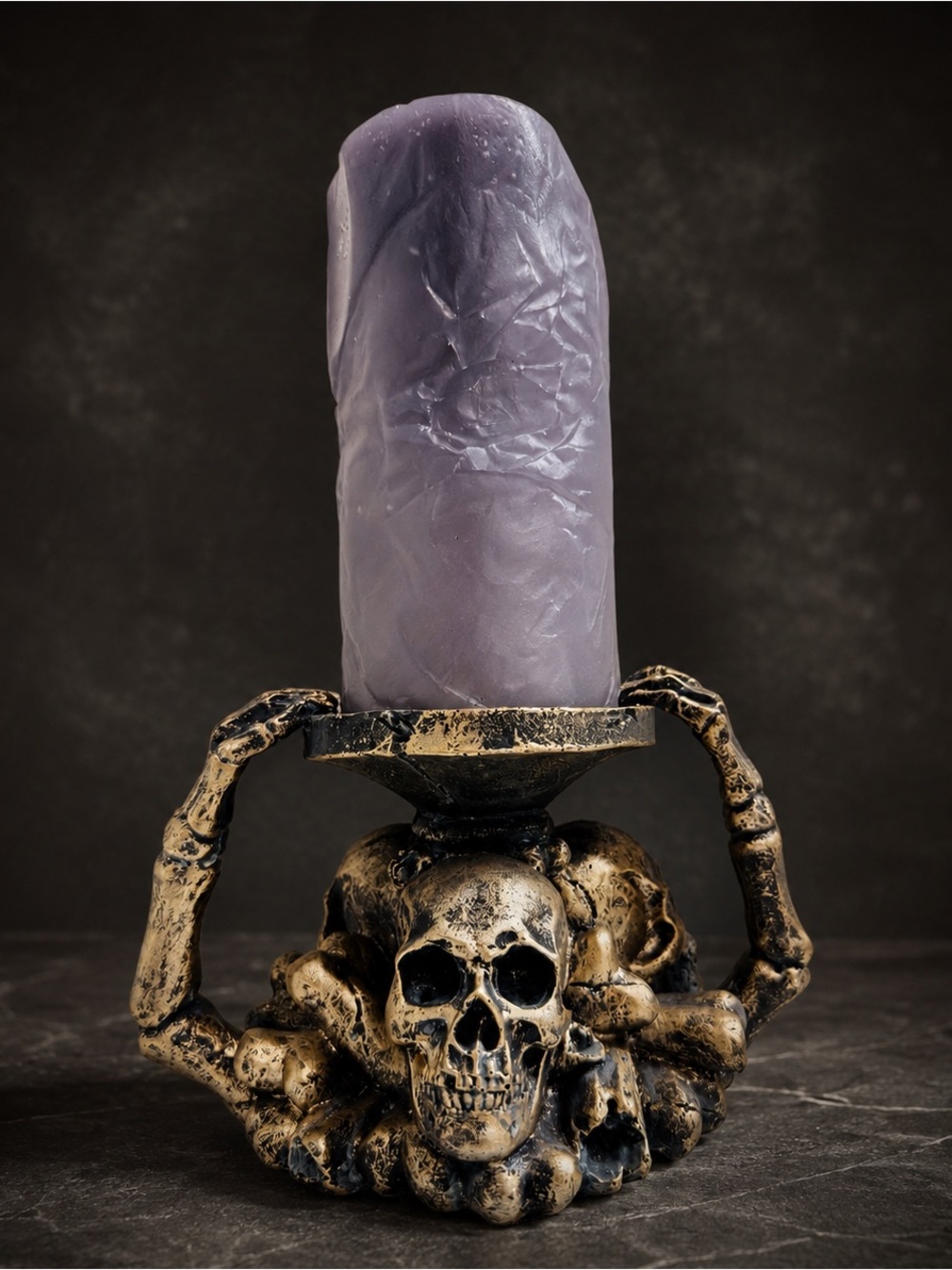 Department 56 Gothic Skull Candle Holder with Purple Pillar Candle Halloween 🎃